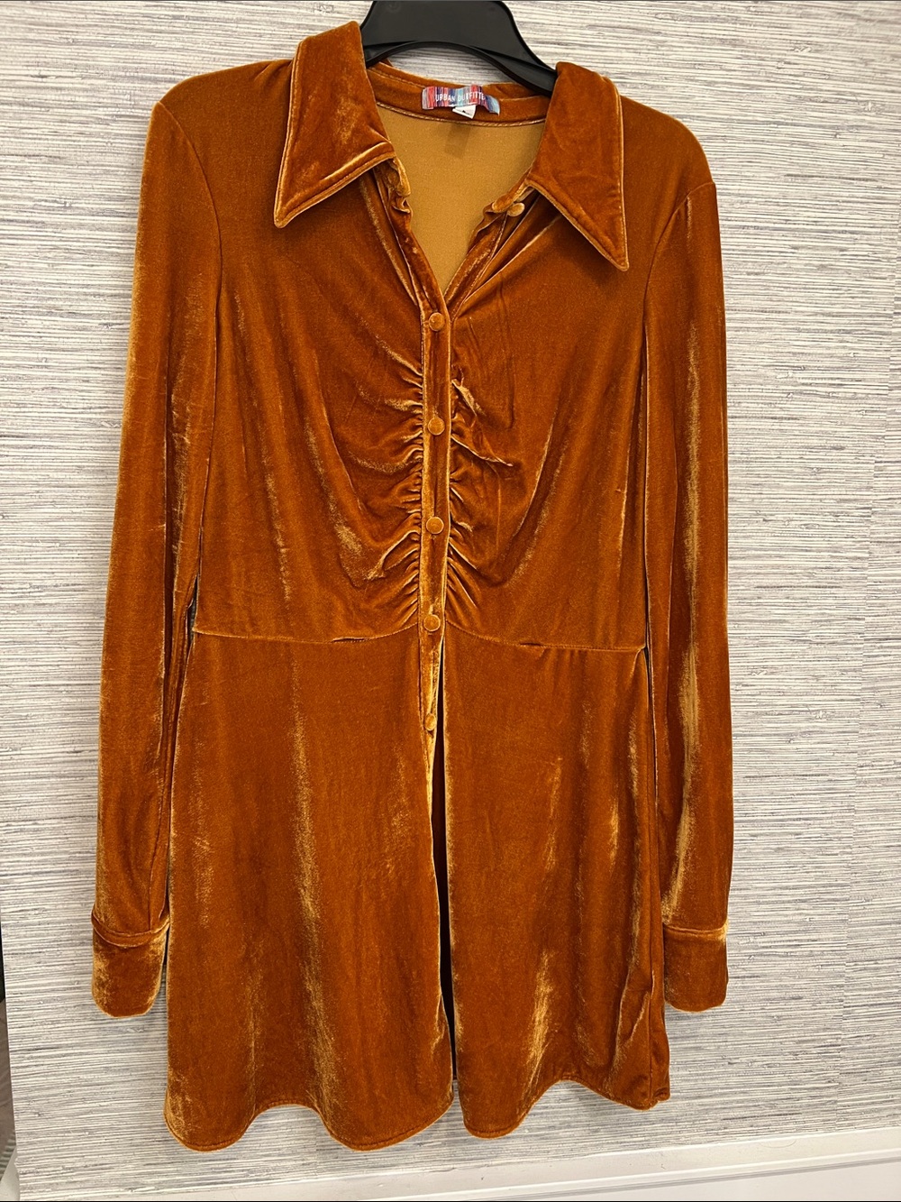 Urban Outfitters Burnt Orange Velvet Long Sleeve Button Dress